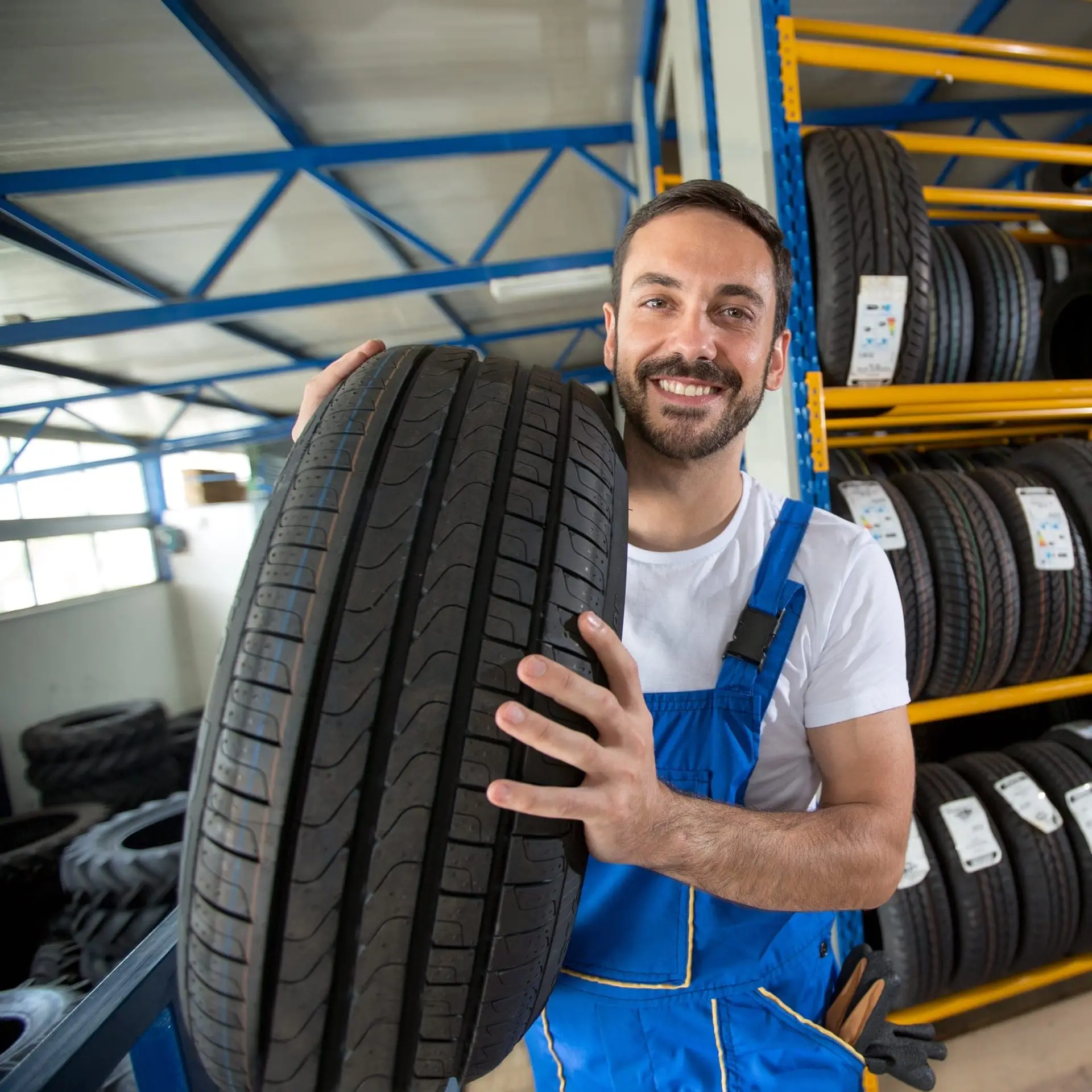 Valet technician bringing new tire